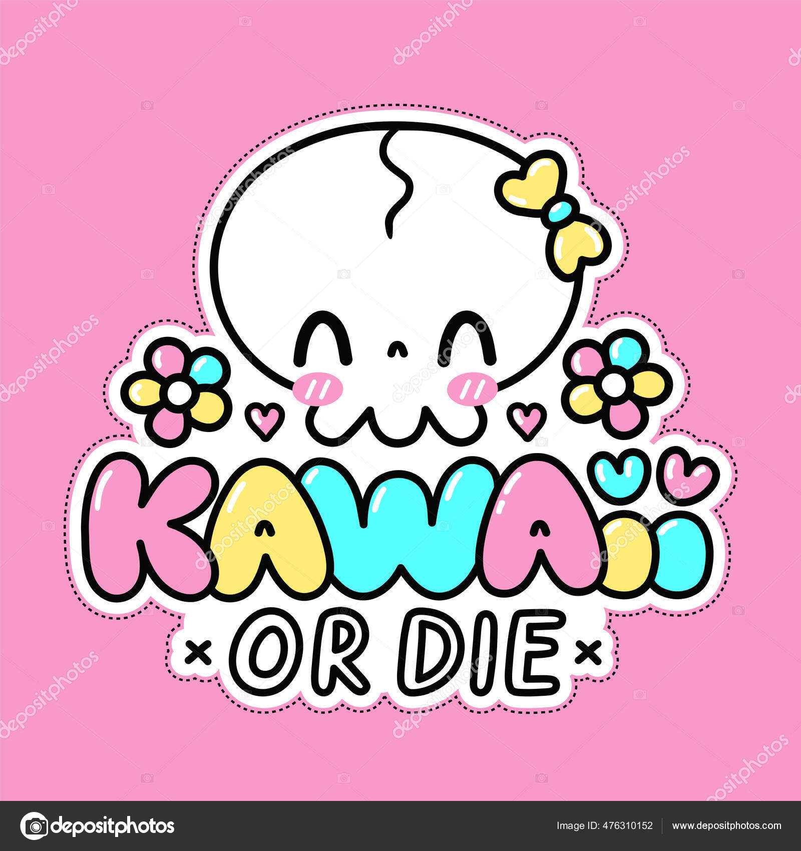 Personagem de crânio engraçado bonito. Kawaii ou morrer citação. Vetor  linha plana desenho animado ícone de ilustração personagem kawaii. Kawaii  imprimir para t-shirt, cartão, conceito de cartaz imagem vetorial de  Kahovsky© 476310152